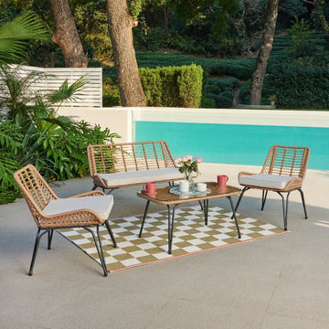 Pampas Rattan Wicker Garden Lounge Set, Natural