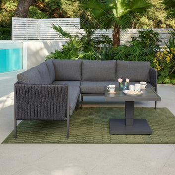 Serena Rattan Rope Garden Corner Sofa Set, Grey