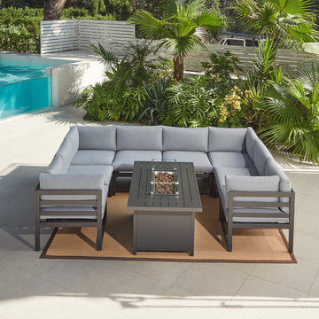 Faro Luxury Modular Garden Furniture Set with Fire Pit Table, Grey