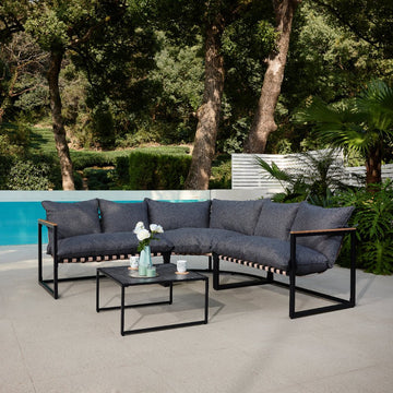 Marbella Corner Garden Set, Dark Grey Cushions