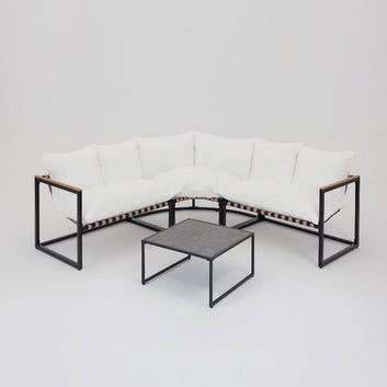 Marbella Corner Garden Set, Ivory Cushions