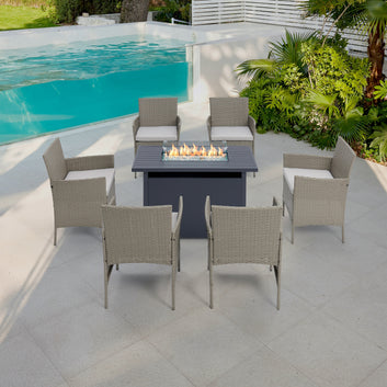 Newport 6 Chair Garden Set With Firepit, Grey