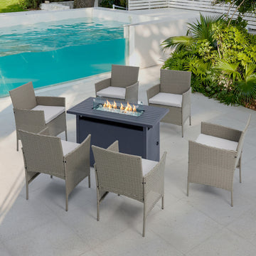 Newport 6 Chair Garden Set With Firepit, Grey
