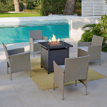 Newport 4 Chair Garden Set With Firepit, Grey
