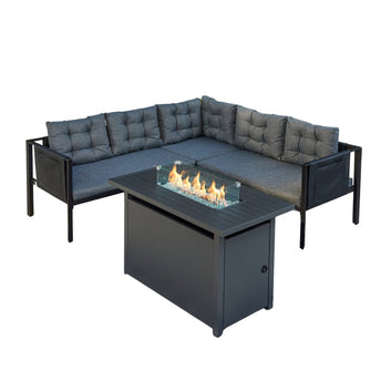Tavira Corner Garden Sofa with Large Firepit Table, Grey
