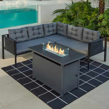 Tavira Corner Garden Sofa with Large Firepit Table, Grey