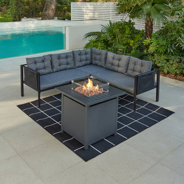 Tavira Corner Garden Sofa with Small Firepit Table, Grey