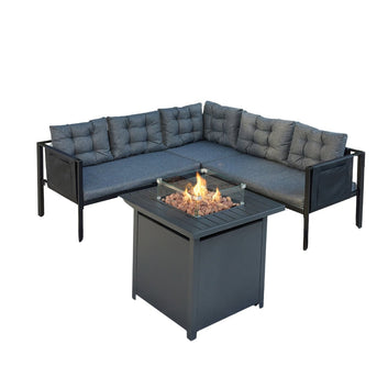 Tavira Corner Garden Sofa with Small Firepit Table, Grey
