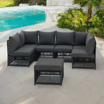 Tobago 6 Seat Modular Rope Garden Furniture Set, Charcoal