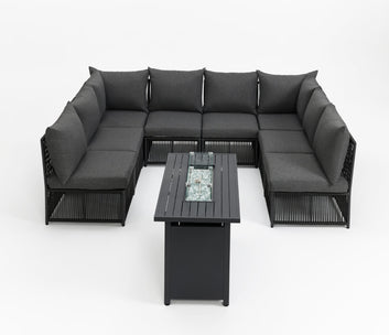Tobago 8 Seat Modular Rope Garden Set With Firepit, Charcoal