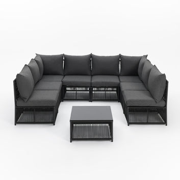 Tobago 8 Seat Modular Rope Garden Furniture Set, Charcoal
