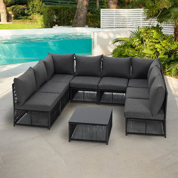 Tobago 8 Seat Modular Rope Garden Furniture Set, Charcoal