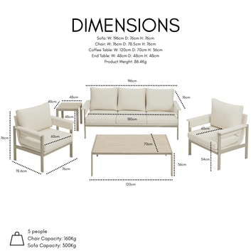 Belek Aluminium Garden Conversation Set with Fire Pit Table, White