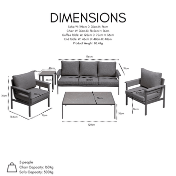 Belek Aluminium Garden Conversation Set with Fire Pit Table, Grey