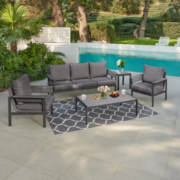 Belek Aluminium Garden Conversation Set with Fire Pit Table, Grey
