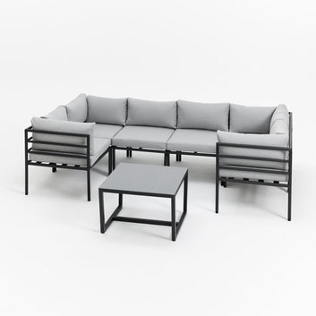 Matira 6 Seat Aluminium Modular Garden Set with Firepit, Grey