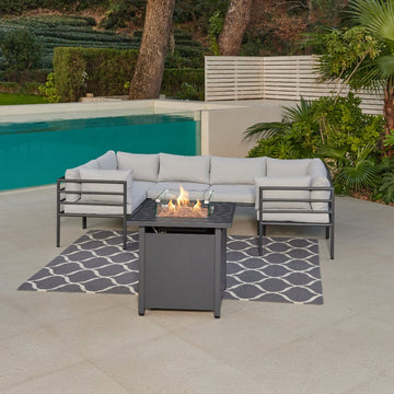 Matira 6 Seat Aluminium Modular Garden Set with Firepit, Grey