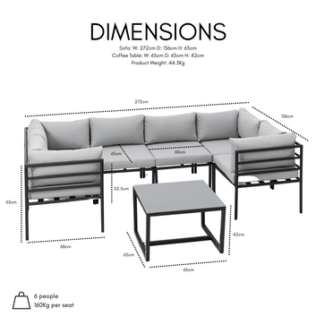 Matira 6 Seat Aluminium Modular Garden Furniture Set, Grey