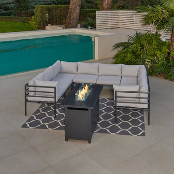 Matira 8 Seat Aluminium Modular Garden Set with Firepit, Grey