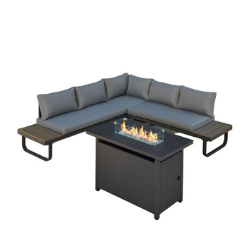 Skyros Aluminium Corner Garden Sofa with Firepit, Grey