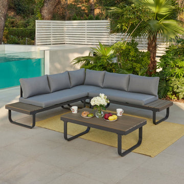 Skyros Aluminium Corner Garden Sofa, Dark Grey