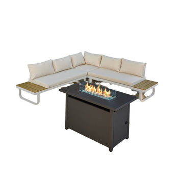 Skyros Aluminium Corner Garden Sofa with Firepit, White