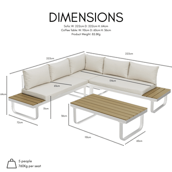 Skyros Aluminium Corner Garden Sofa, White