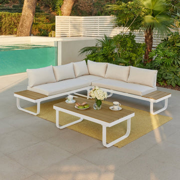 Skyros Aluminium Corner Garden Sofa, White
