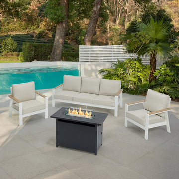 Biarritz Aluminium Garden Set With Firepit, Ivory