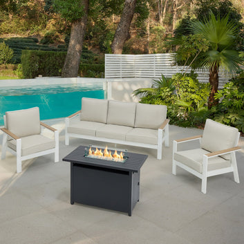 Biarritz Aluminium Garden Set With Firepit, Ivory