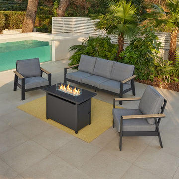 Biarritz Aluminium Garden Set With Firepit, Grey