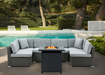 Maritimo Rattan Garden Set With Firepit, Grey