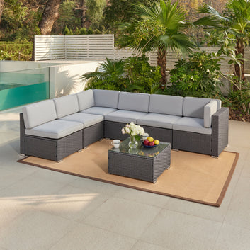 Maritimo Rattan Garden Set With Firepit, Grey