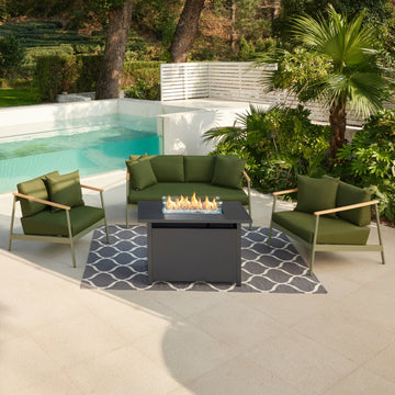 Lyon Aluminium Garden Set With Firepit, Green