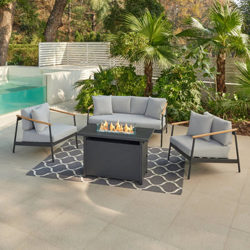 Lyon Aluminium Garden Set With Firepit, Grey