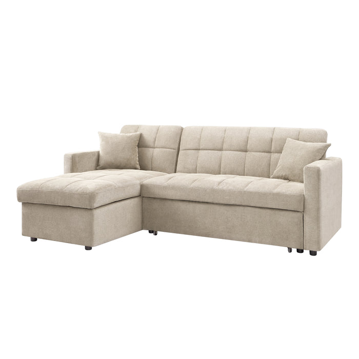 Candle Pull-Out Sofa Bed With Reversible Storage Chaise, Beige Linen