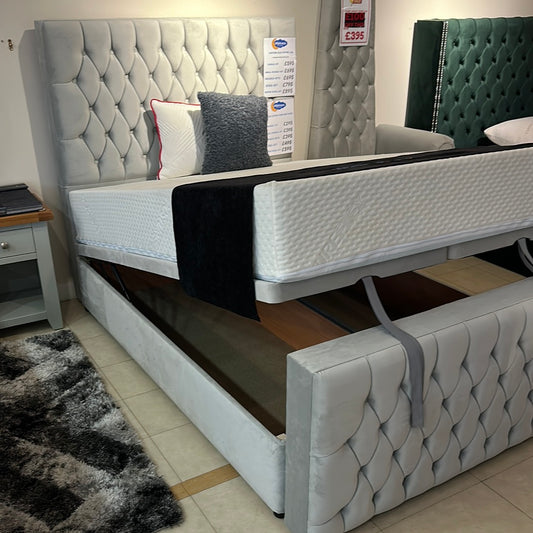 1 x double ottoman with footboard (pink plush) & 1 x superking headboard only (Naples beige)