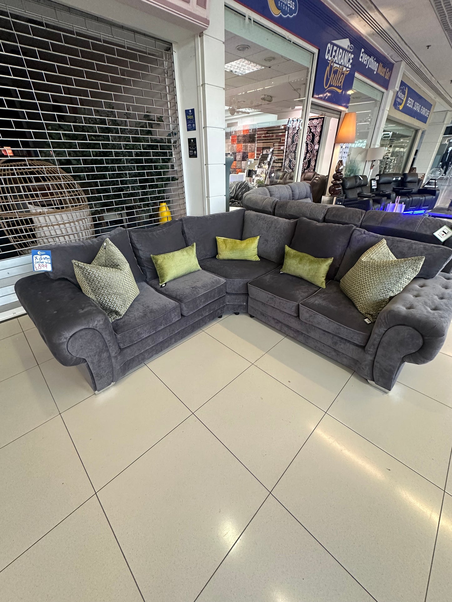 X showroom display dark grey plush sofa suite (only available for local delivery please call before order to confirm stock availability)
