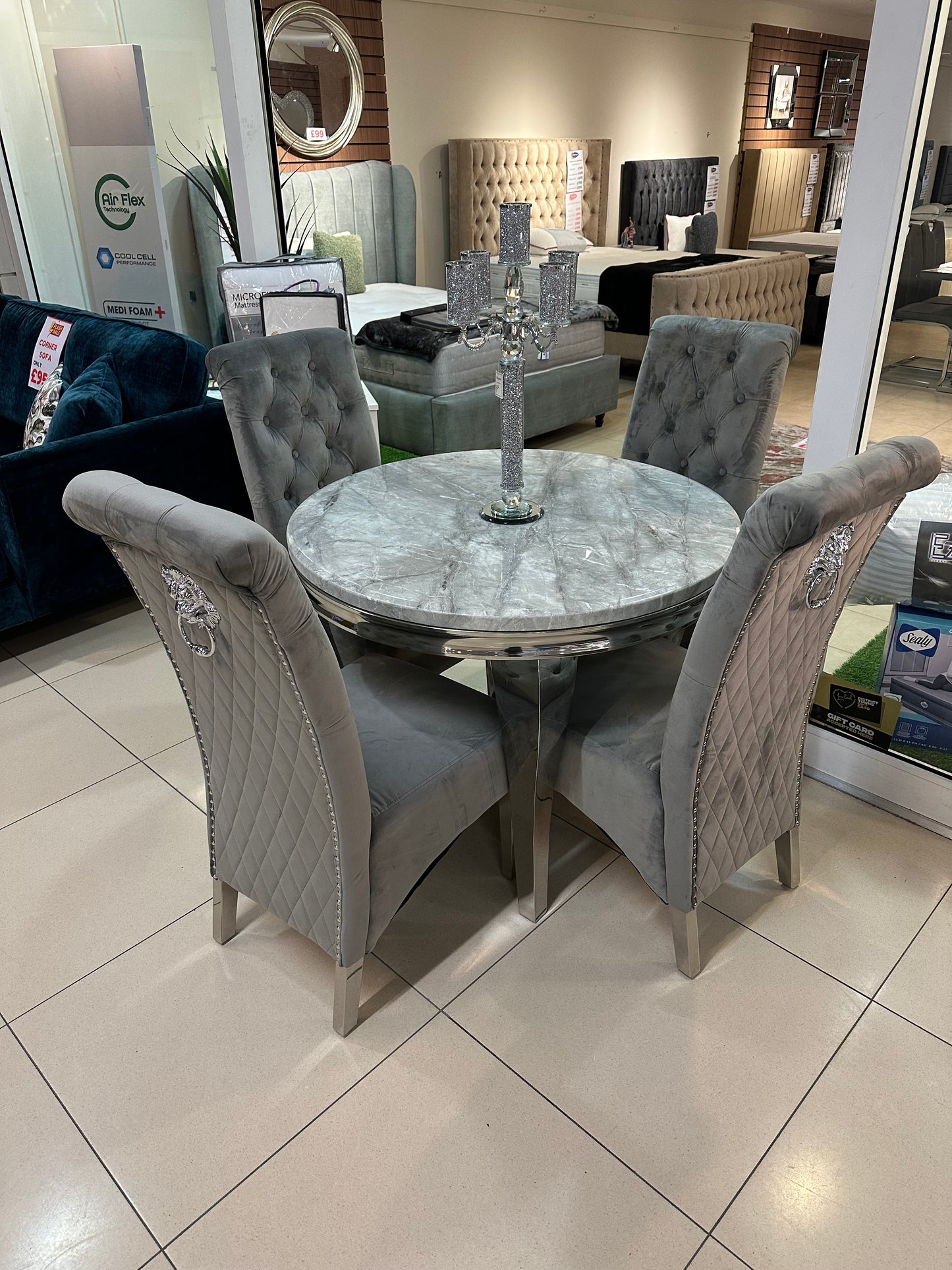 Round Marble Table + 4 Chairs