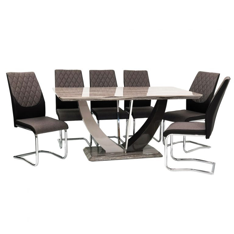 Atlantis Dining Table + 6 Atlantis Chairs (Marble Effect)