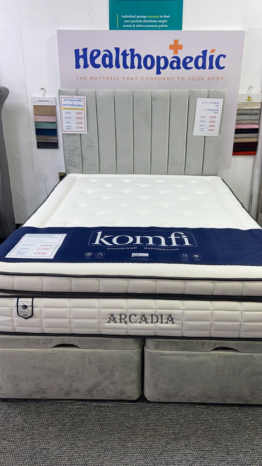 Green plush merns ottoman bed , Barr headboard & 3000 pocket mattress