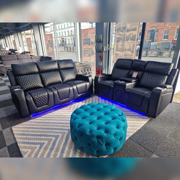 Florida Electric Recliners 3+2 Seater Leather Sofa (Black, Grey, Brown) Blutooth Speakers/LED LIGHTS/USB Ports