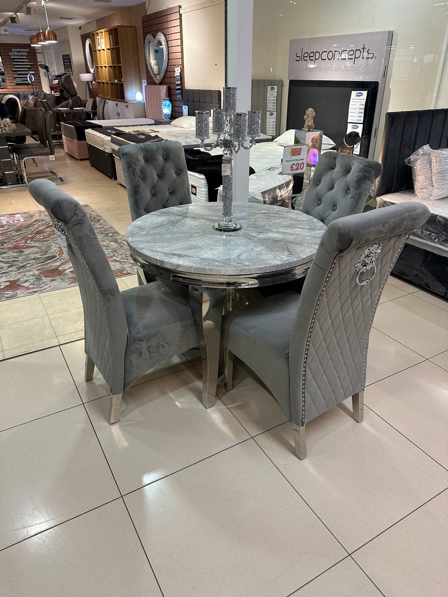 Round Marble Table + 4 Chairs