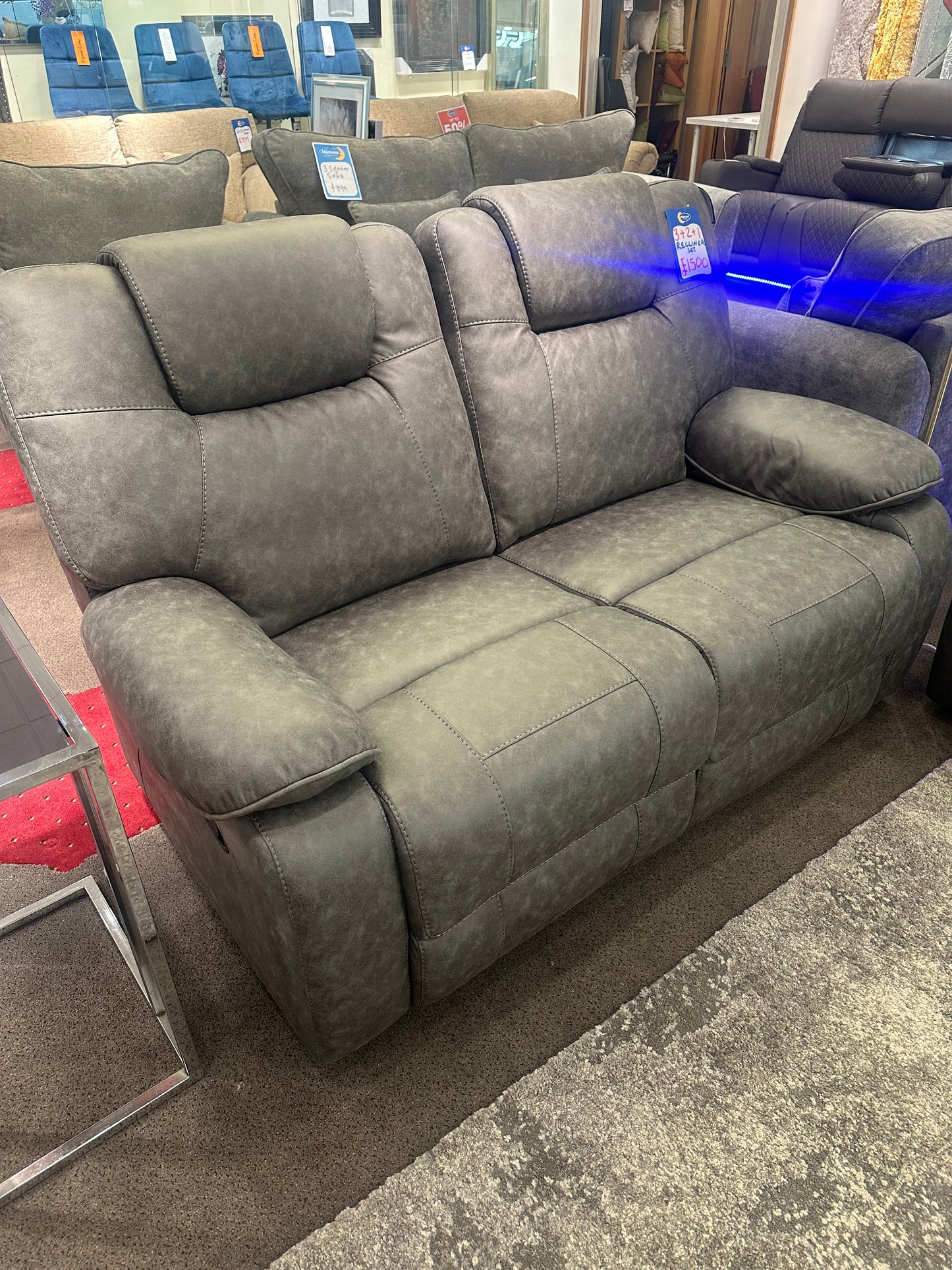 3+2+1 manual grey sofa set recliners