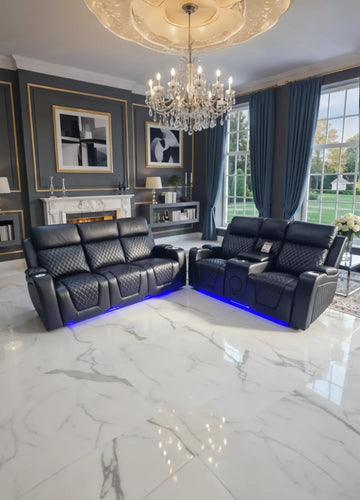 Florida Electric Recliners 3+2 Seater Leather Sofa (Black, Grey, Brown) Blutooth Speakers/LED LIGHTS/USB Ports
