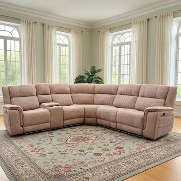 Hannah Fabric Electric Recliner Corner Sofa Grey-LED LIGHTS/USB PORTS/CUPHOLDERS
