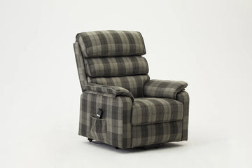 Electric Recliner Lift And Tilt High Riser Armchair, Grey Tartan - Available to view Howgate Shopping Centre - Falkirk