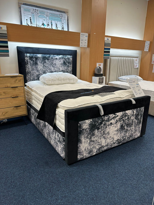 Printed fabric ottoman divan bed with footboard