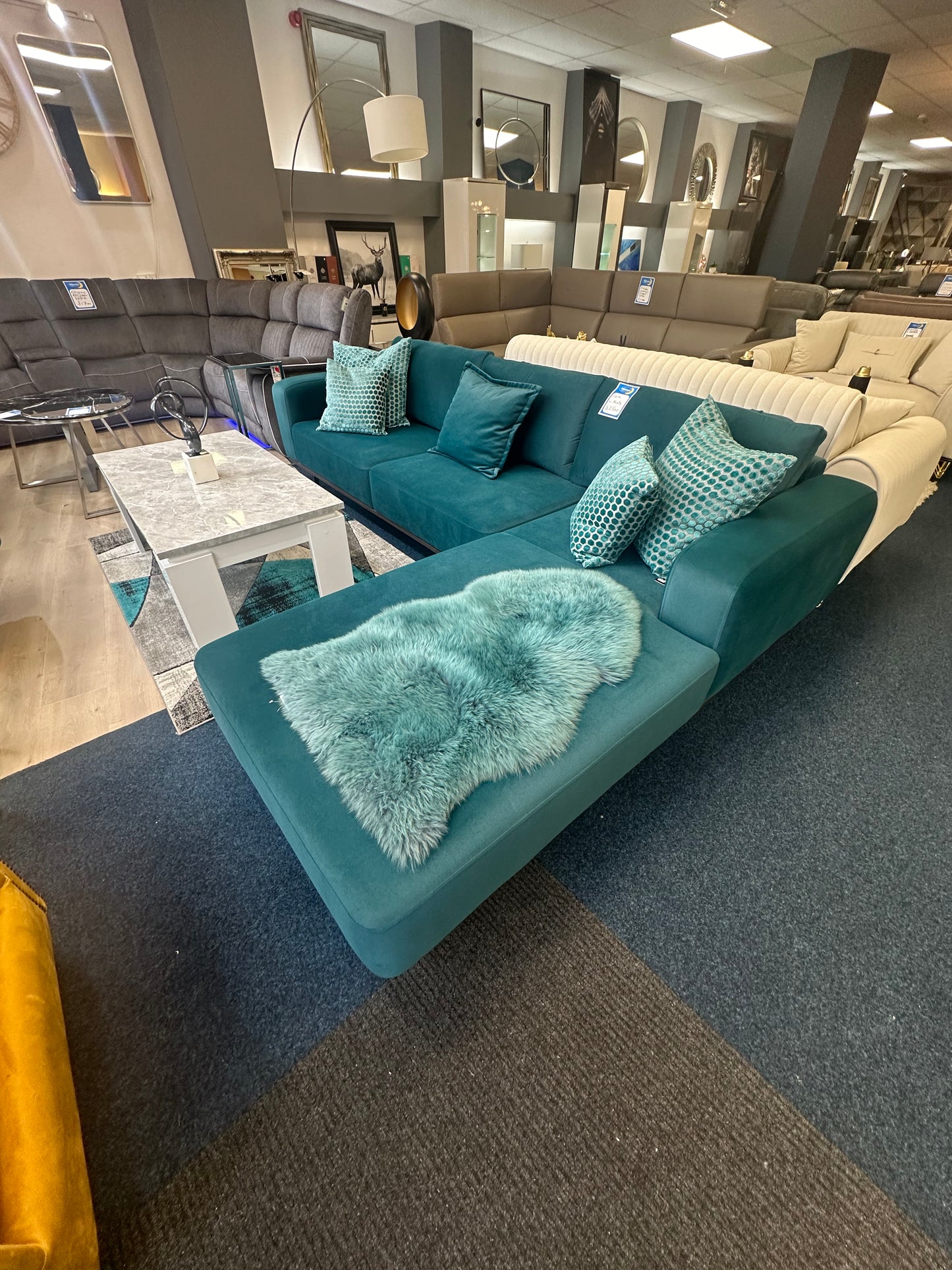 Viera Teal L shape Chase Sofa 290x100cm & single viera arm chair 66x90cm  -