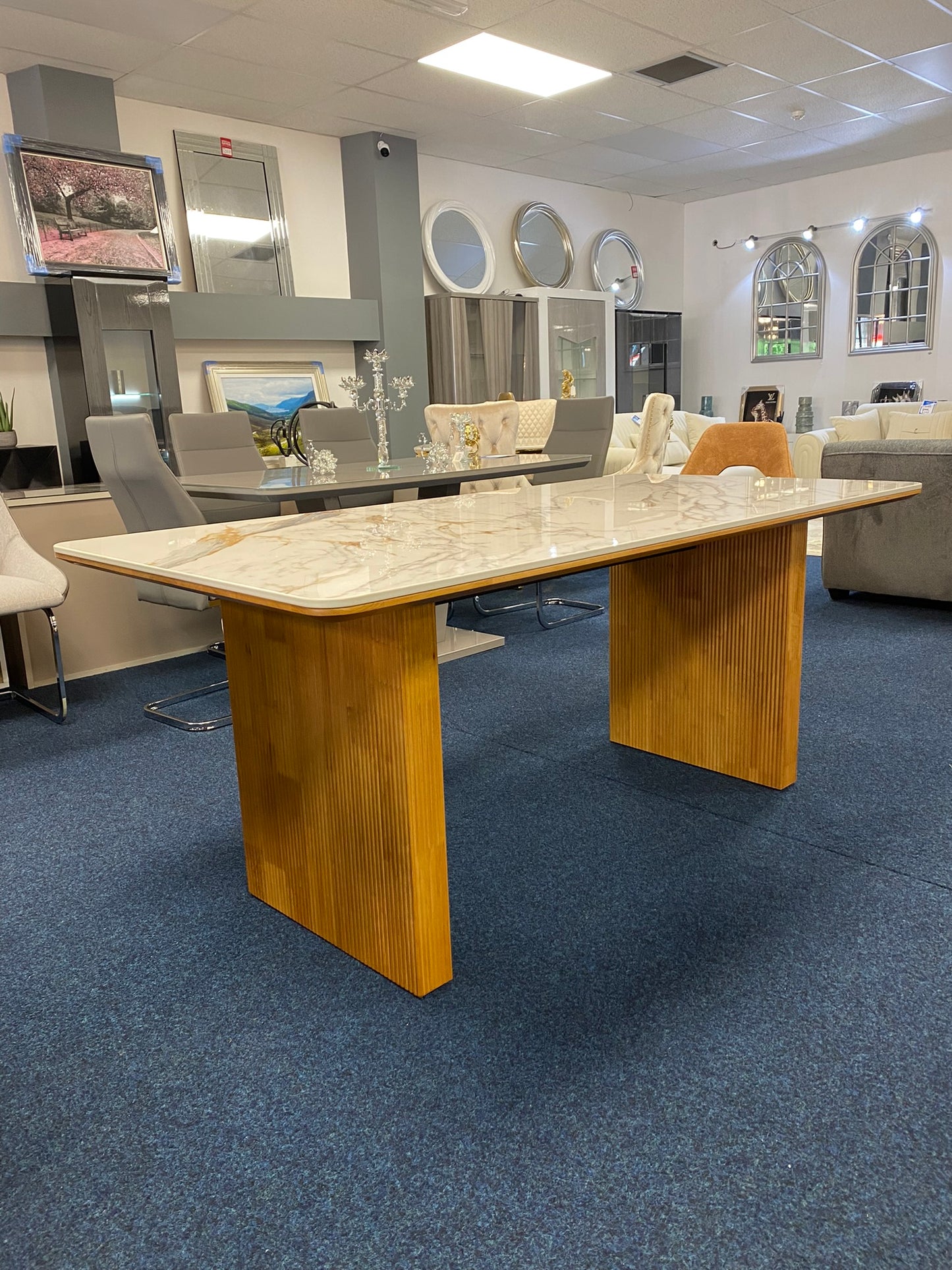 Modern Marble Dining Table with 6 Designer Chairs